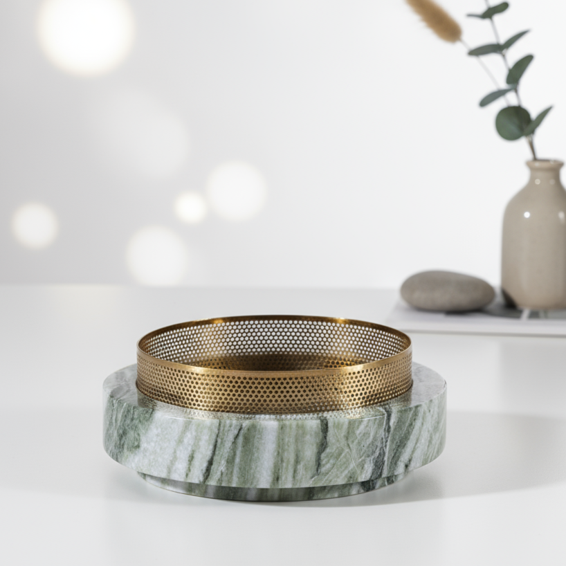 Aurore marmeren stenen plantenbak met metalen rand – 20x7 cm