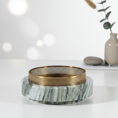 Aurore marmeren stenen plantenbak met metalen rand – 20x7 cm