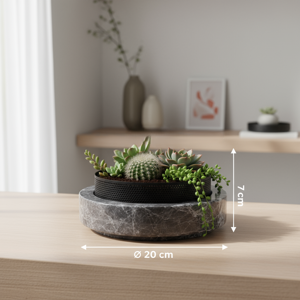 Aurore marmeren stenen plantenbak met metalen rand – 20x7 cm