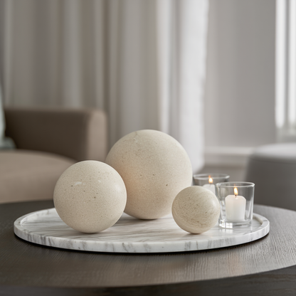 Tijdloze Marmeren Bol – Massieve Steen Decoratieve Sfeer