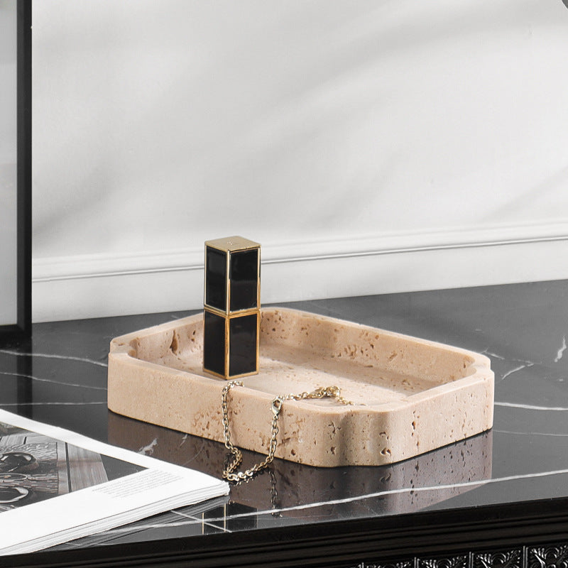 Natuurlijke Travertin Opvangschaal – Minimalistische Toilettafel Organizer