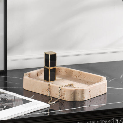 Natuurlijke Travertin Opvangschaal – Minimalistische Toilettafel Organizer