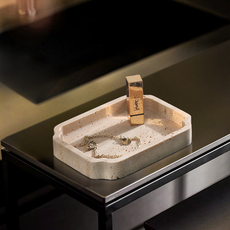 Natuurlijke Travertin Opvangschaal – Minimalistische Toilettafel Organizer