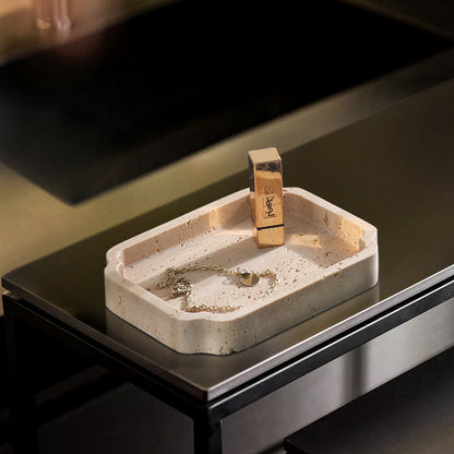Natuurlijke Travertin Opvangschaal – Minimalistische Toilettafel Organizer