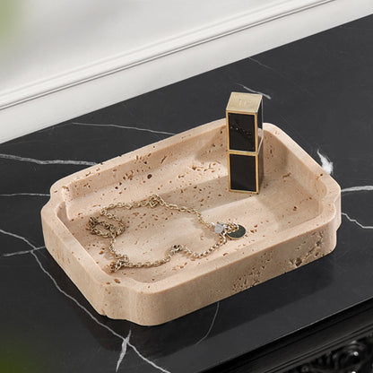 Natuurlijke Travertin Opvangschaal – Minimalistische Toilettafel Organizer