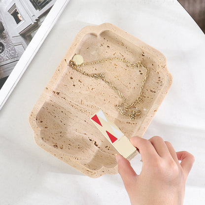 Natuurlijke Travertin Opvangschaal – Minimalistische Toilettafel Organizer