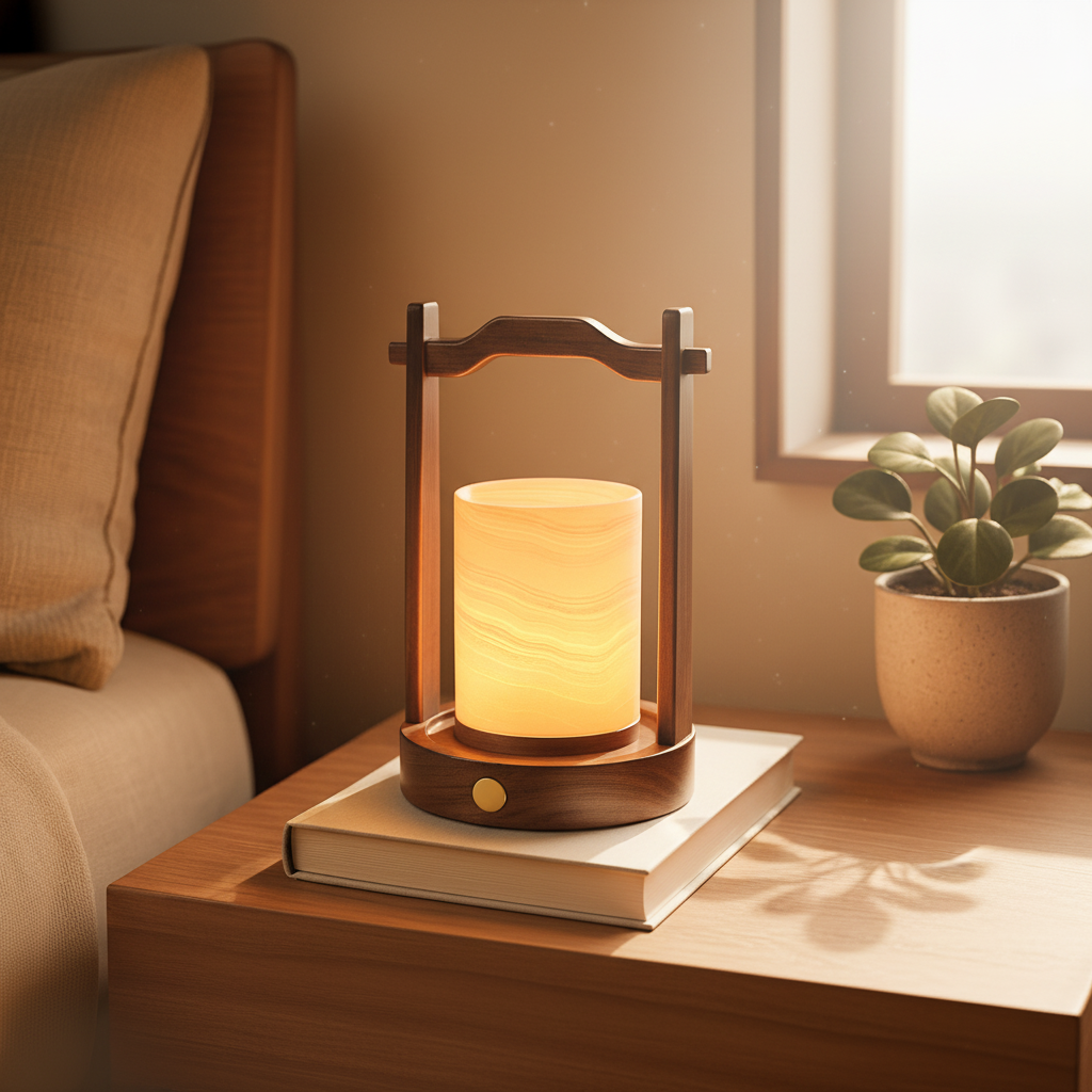 Arden marmeren lantaarnlamp – massief steen met houten frame