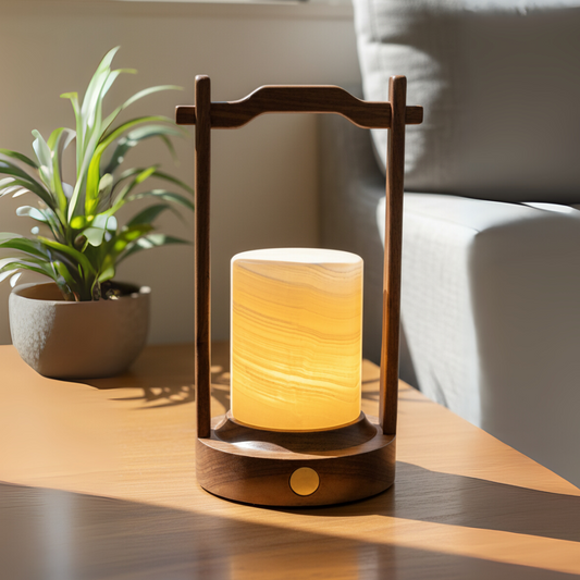Arden marmeren lantaarnlamp – massief steen met houten frame