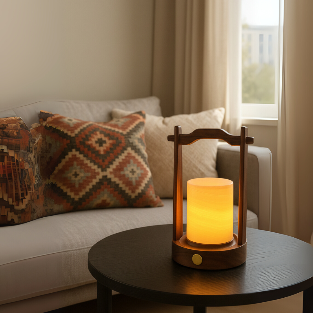 Arden marmeren lantaarnlamp – massief steen met houten frame
