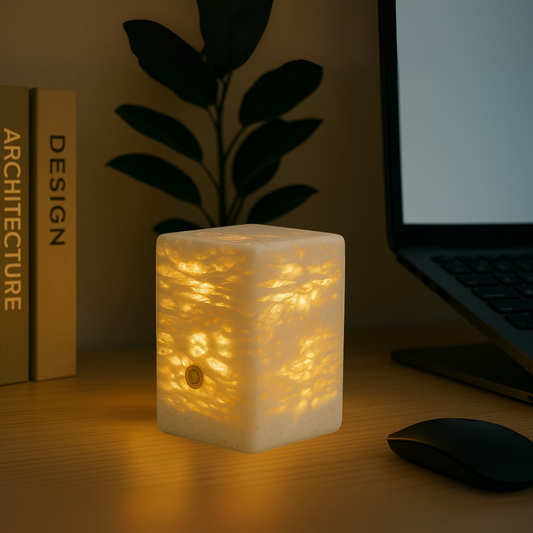 Luma Marmeren Kubus Lamp – Massief Steen Sfeerverlichting